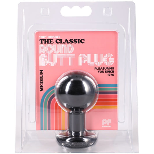 The Classic Round Butt Plug Medium Black packaging front