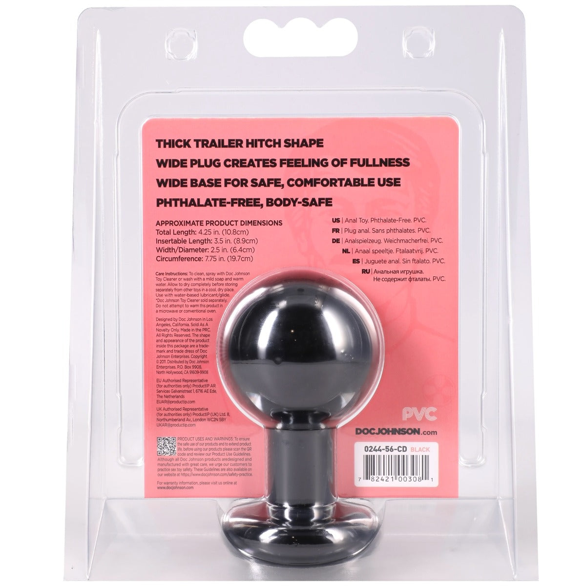 The Classic Round Butt Plug Medium Black packaging rear