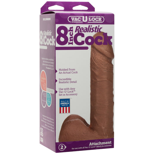Vac U Lock Realistic Dildo Brown 8"