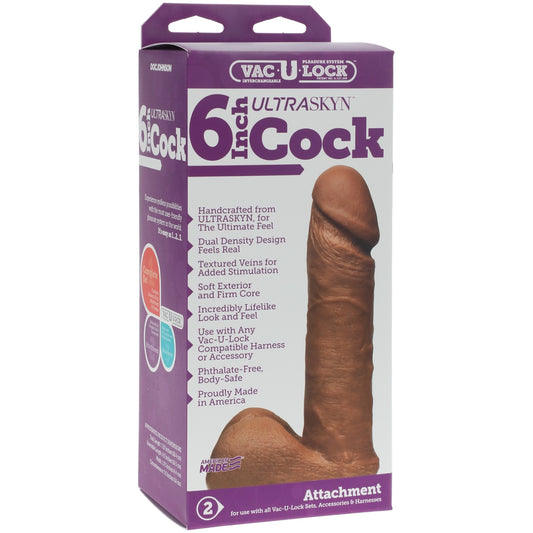 Vac U Lock Ultraskyn Realistic Dildo Brown 6"