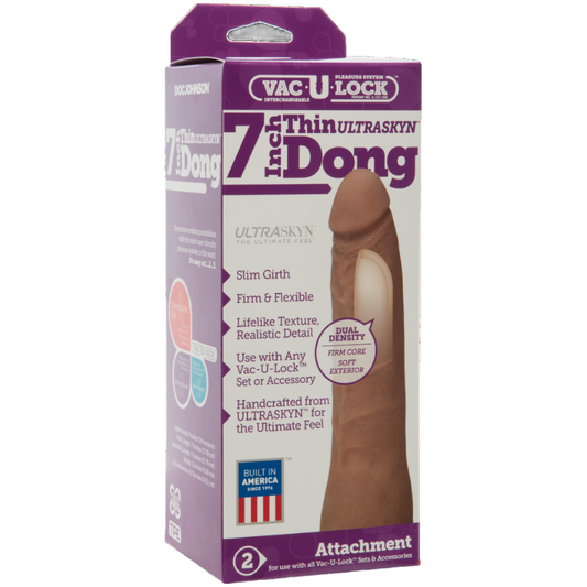Vac U Lock Ultraskyn Realistic Thin Dildo Brown 7"