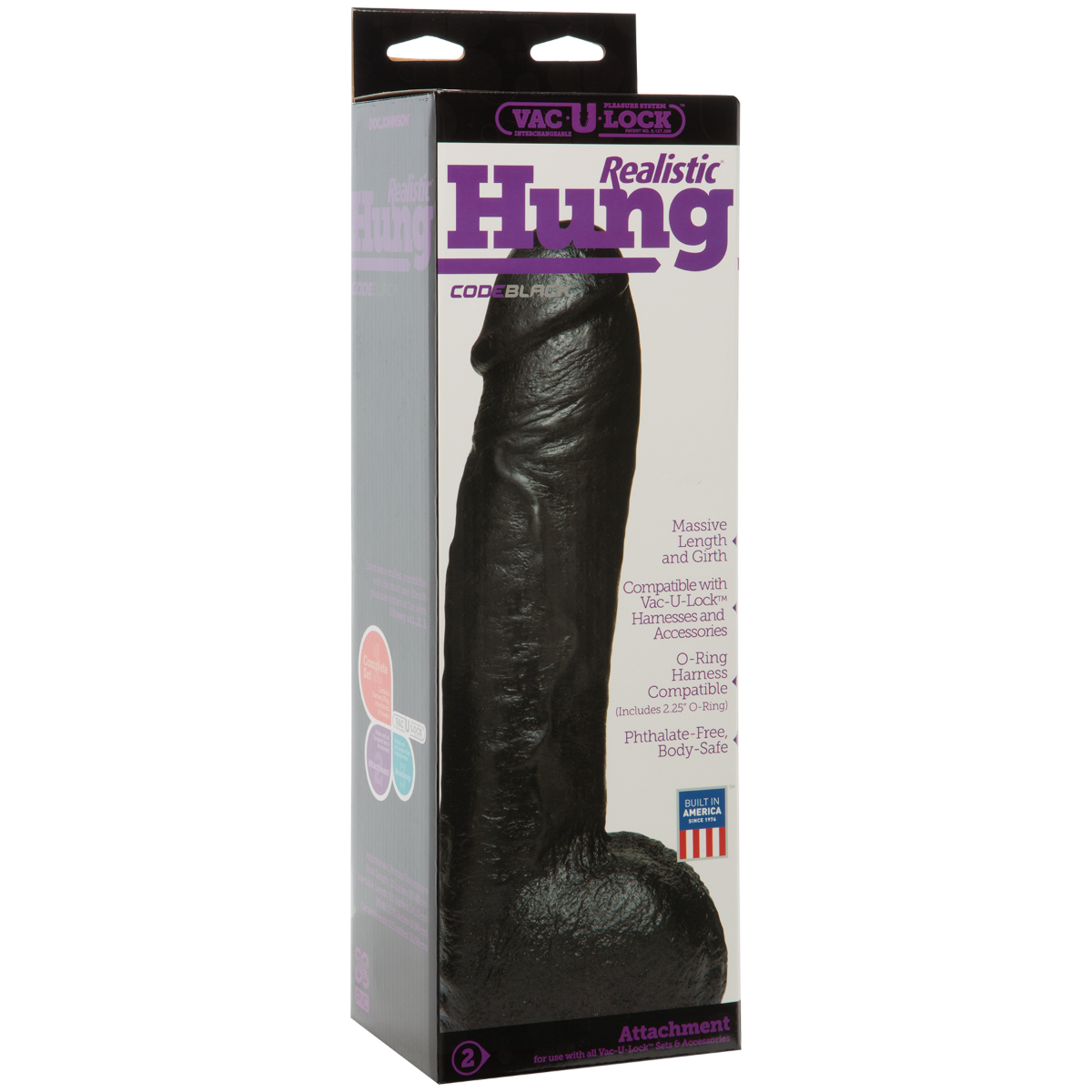 Vac U Lock Hung Realistic Dildo Black 12"