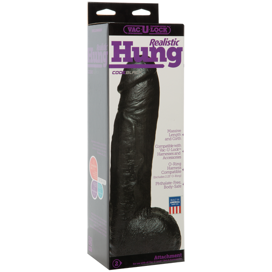 Vac U Lock Hung Realistic Dildo Black 12"