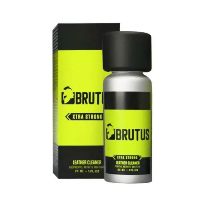 Brutus Xtra Strong 24ml maximum-strength pentyl nitrite poppers bottle premium formula leather cleaner.