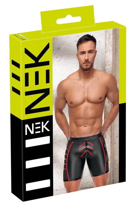 NEK Matte Look Zip Front Shorts with Mesh Black/Red