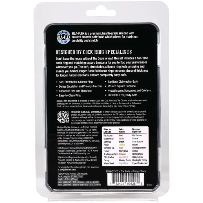 Rock Solid The Code Silicone Cock Ring & Bandana Red rear packaging