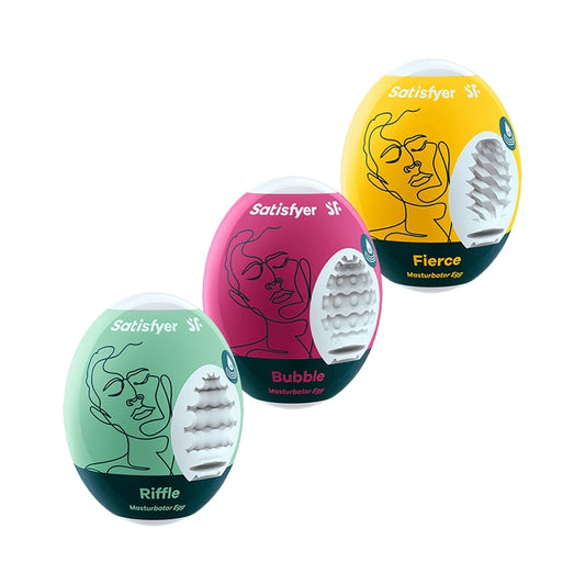 Satisfyer Mastubator Egg 'Riffle', 'Bubble' 'Fierce' 3 Pack (8312837079279)