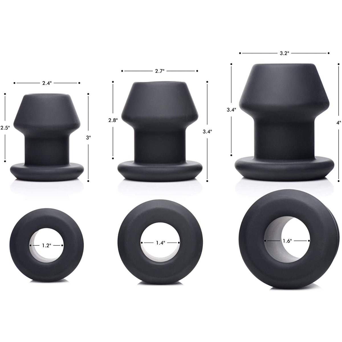 Master Series Gape-Grommets 3 Piece Hollow Silicone Anal Dilator Set