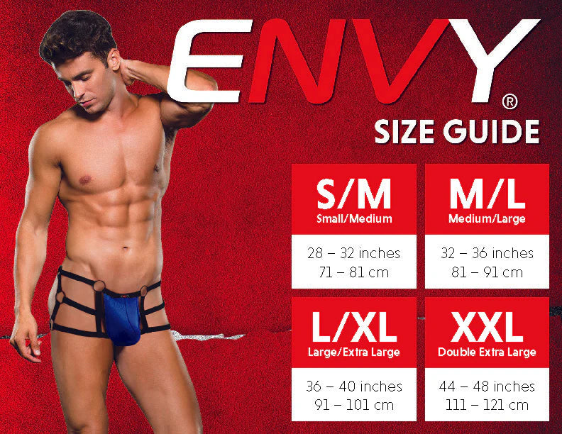 Envy Sport Mesh Jock Black size chart.