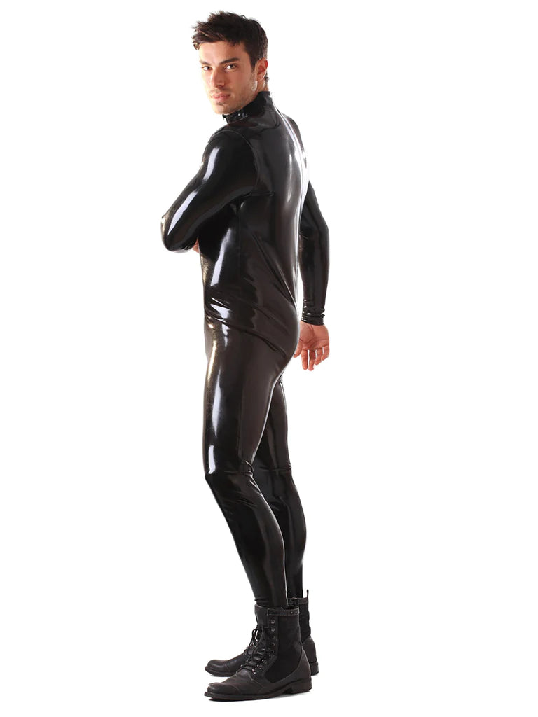 Latex Catsuit with Front Through Zip Black (8206954365167)