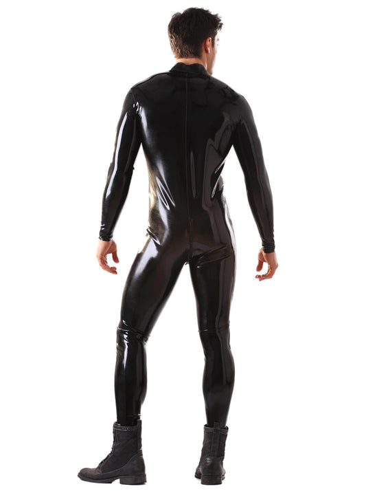 Latex Catsuit with Front Through Zip Black (8206954365167)
