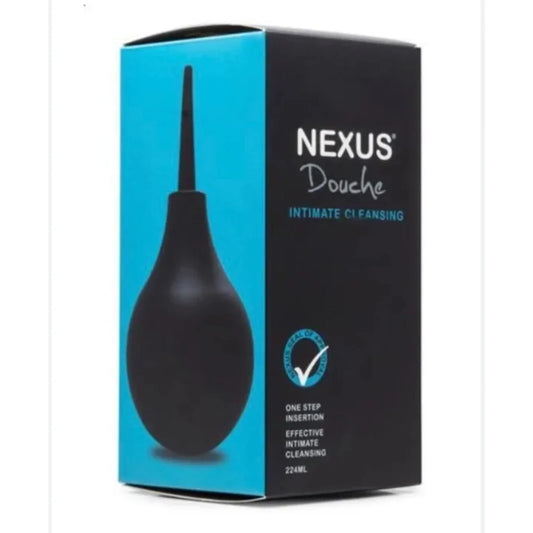 Nexus anal douche packaging showing close-up non-return valve hygienic design effective cleansing