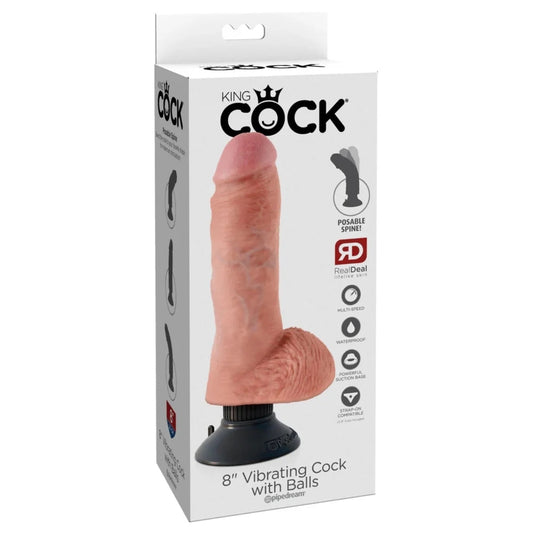 King Cock Vibrating Cock Dildo With Balls Pink 8 Inch