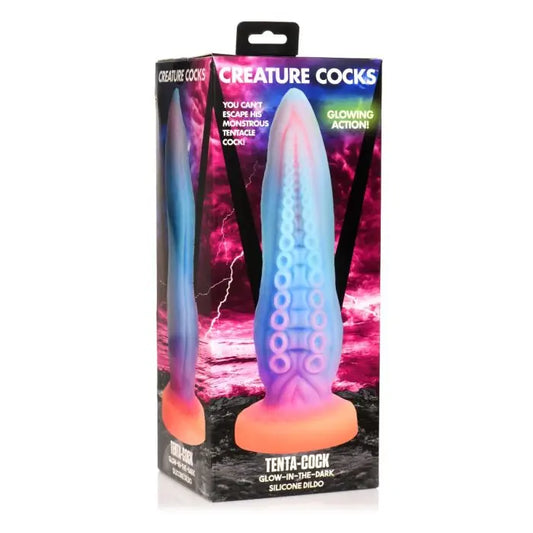 Creature Cocks Tenta-Cock tentacle dildo close-up textured suckers grooves sunset colours packaging