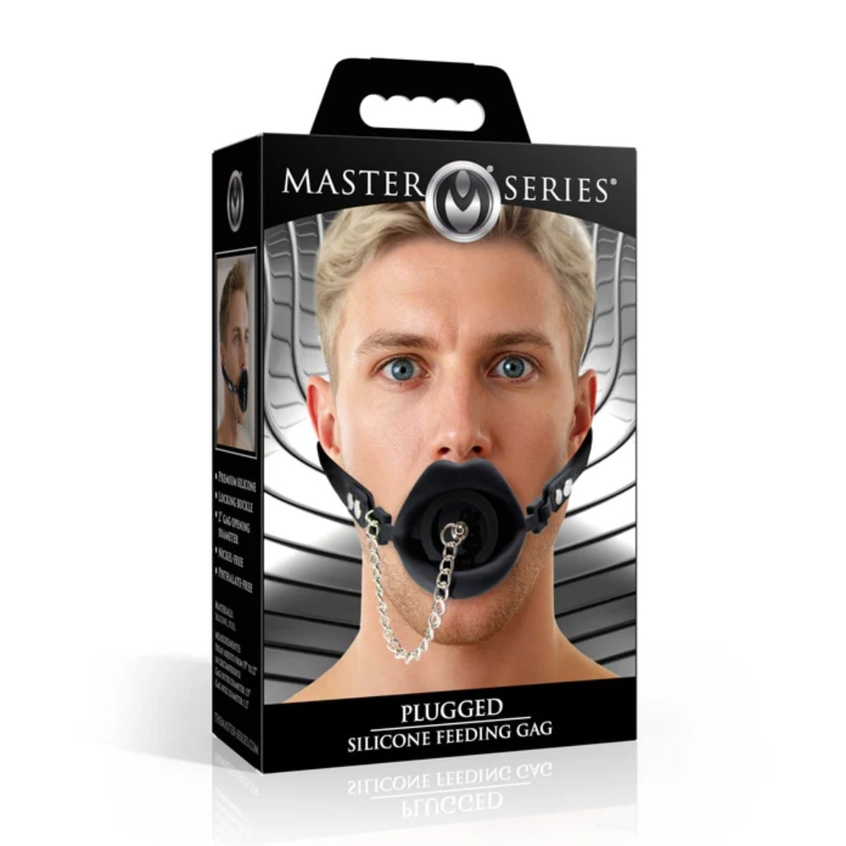 Master Series Plugged Silicone Feeding Gag Black packaging