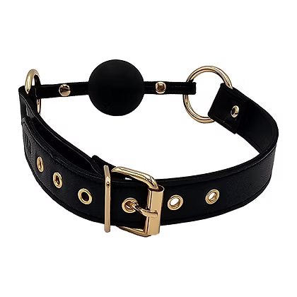 Rouge Classic Leather Ball Gag Black Gold rear view
