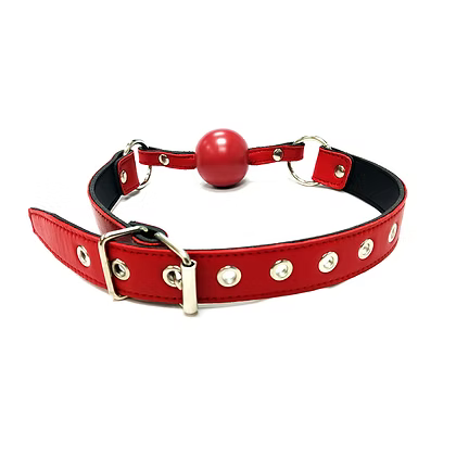 Rouge Classic Leather Ball Gag Red with Red Ball rear view