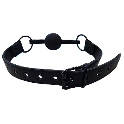 Rouge Classic Leather Ball Gag Black with Black Metal rear view