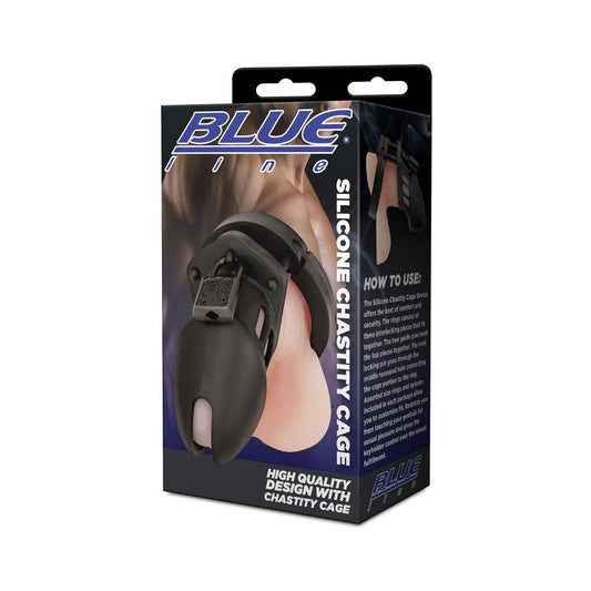 Blue Line Silicone Chastity Cock Cage Black (8131795452143)