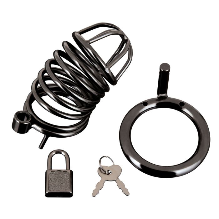 Blue Line Deluxe Chastity Cock Cage Stainless Steel Black (8132892459247)