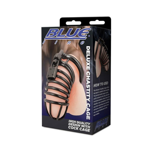 Blue Line Deluxe Chastity Cock Cage Stainless Steel Black (8132892459247)