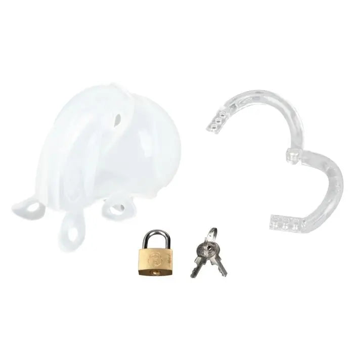 Blueline Full Restraint Silicone Cock And Balls Chastity Device White packaging contents