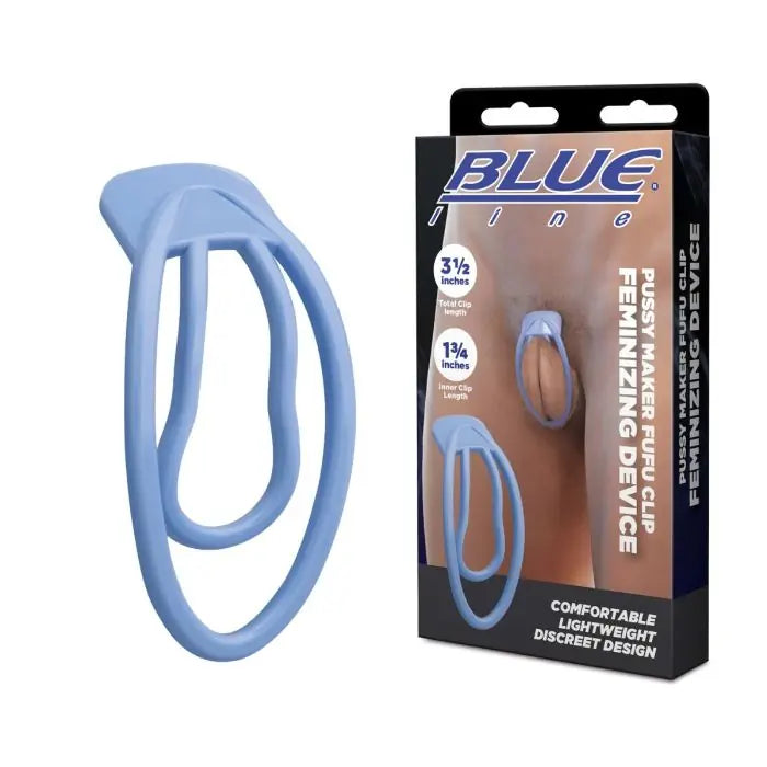 Blue Line Pussy Maker Fufu Clip Feminising Device with packaging side by side