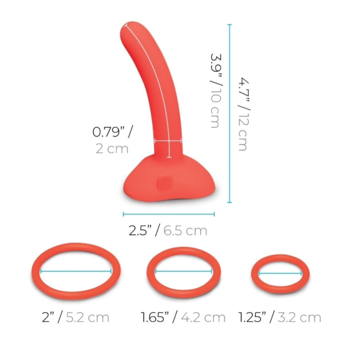 b-Vibe Beginners Strap-On Harness Set Red Black dimensions of dildo and o rings