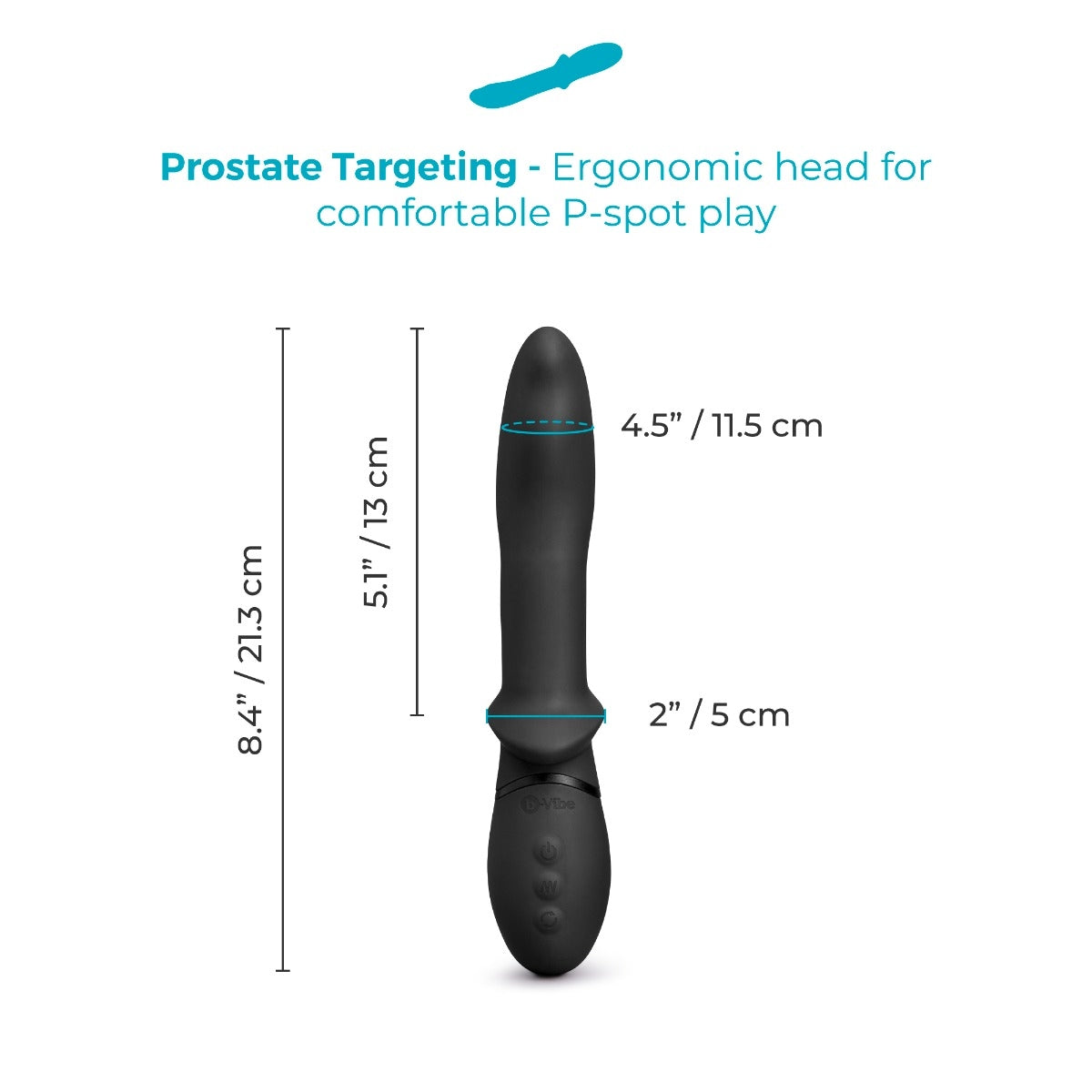 b-Vibe Rimming P-Spot Vibe Prostate Massager showing full dimensions