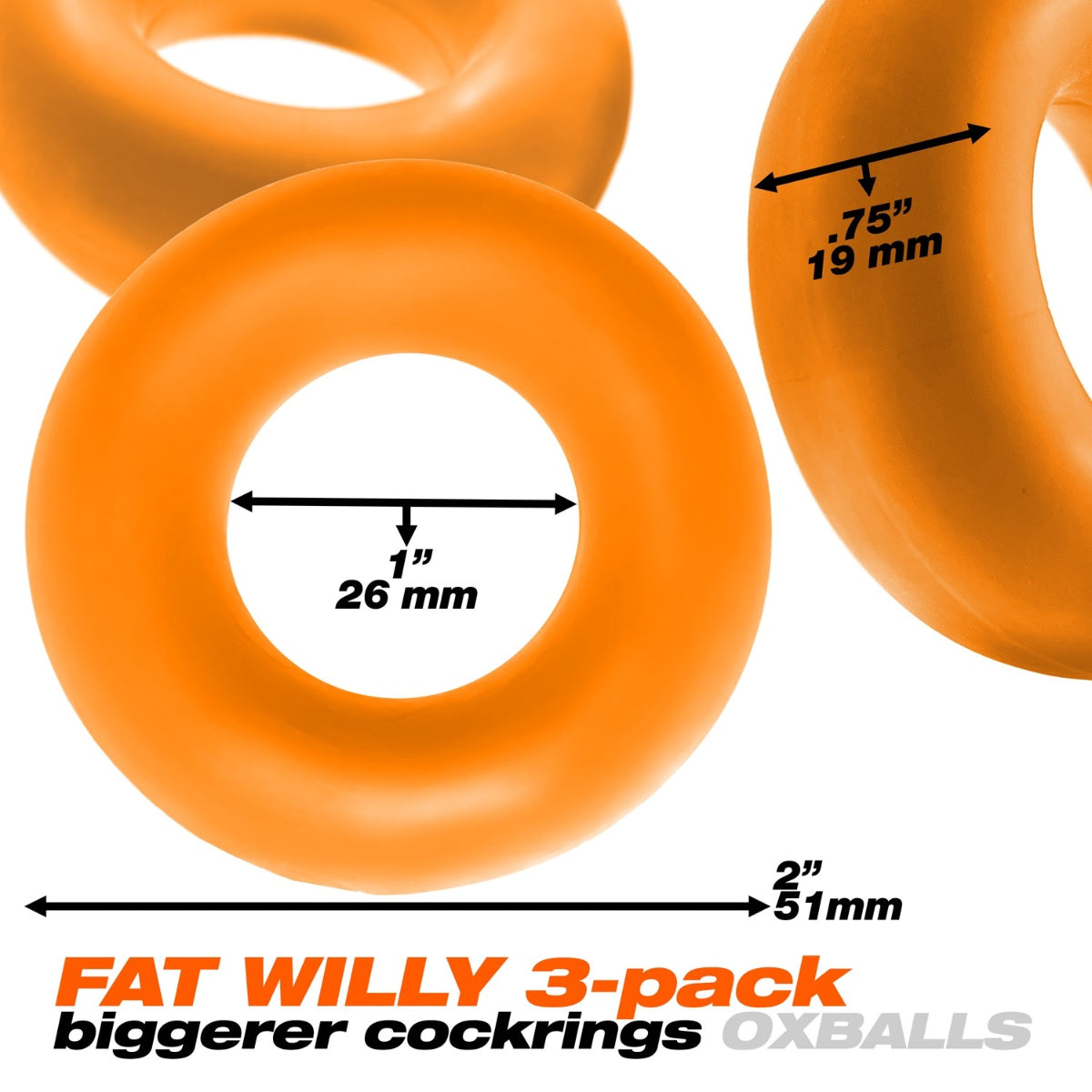 Oxballs Fat Willy Rings 3 Pack Cock Ring Orange (8251343798511)