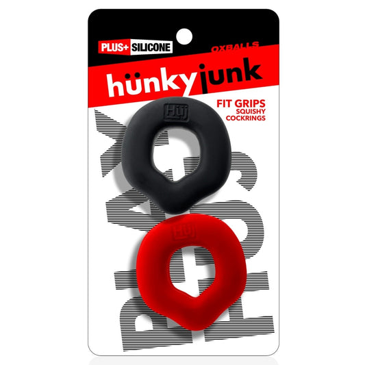 Hünkyjunk Fit Grips Cock Rings 2-Pack Black/Red packaging front