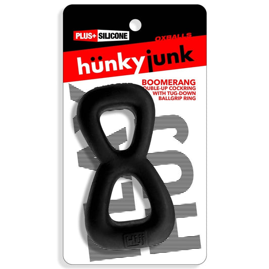 Oxballs Boomerang Double Ring Cockring & Nut Tugger Black Fog packaging front