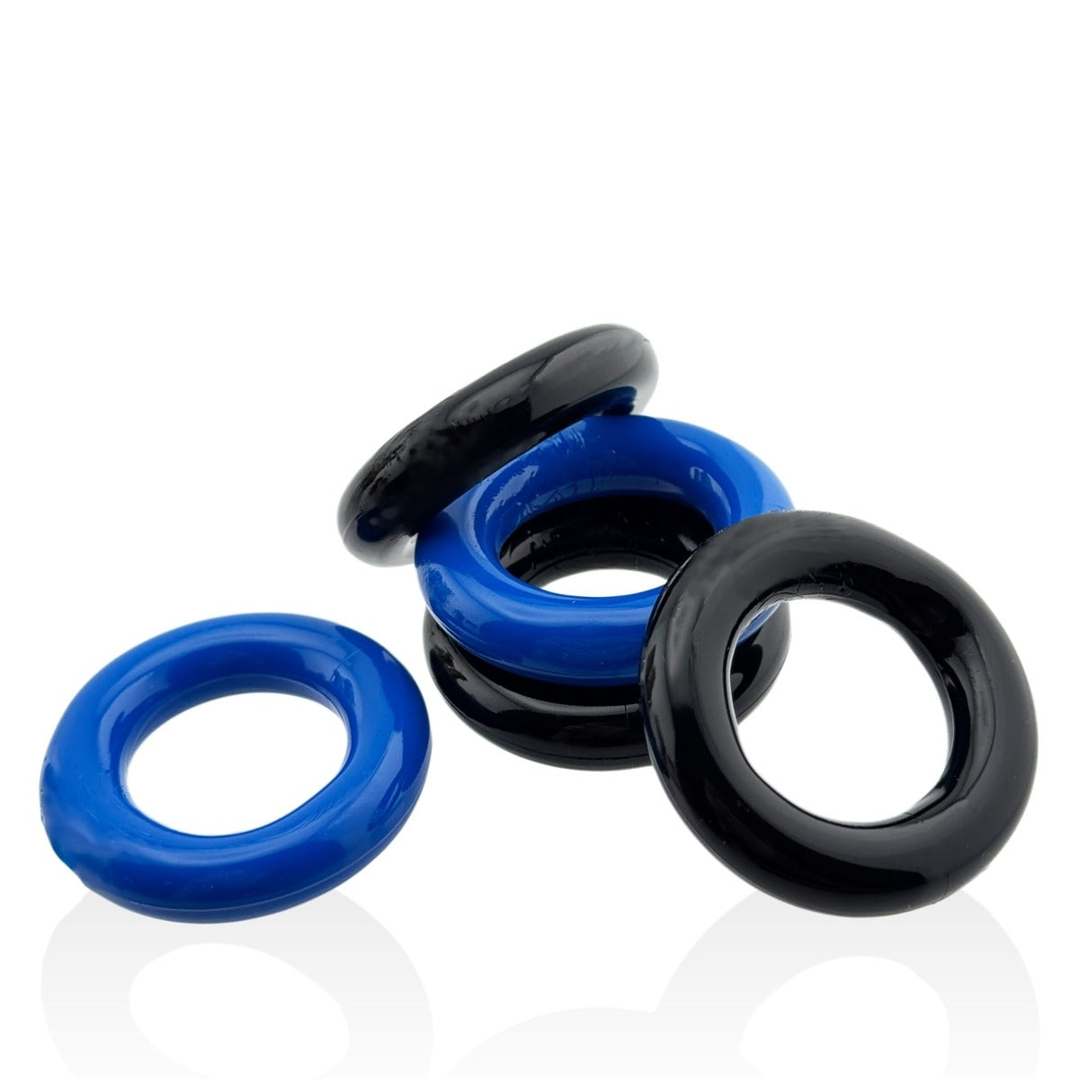 Hünkyjunk Jacker 5-Stack Cock Rings 5-Pack Blue/Black shown on white background
