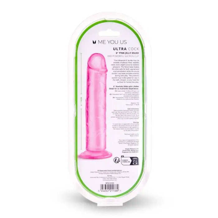 Me You Us Ultra Cock Jelly Dong Pink 6" rear packaging