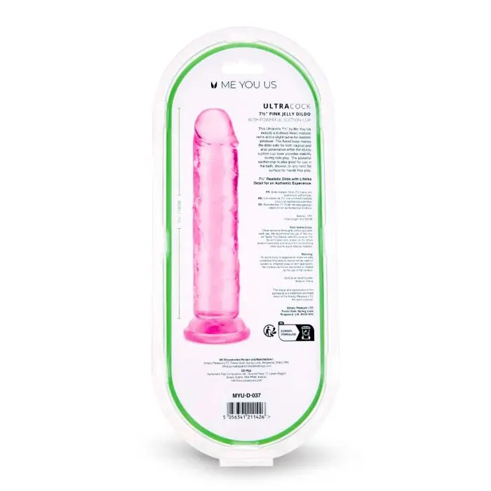 Me You Us Ultra Cock Jelly Dong Pink 7.5" rear packaging