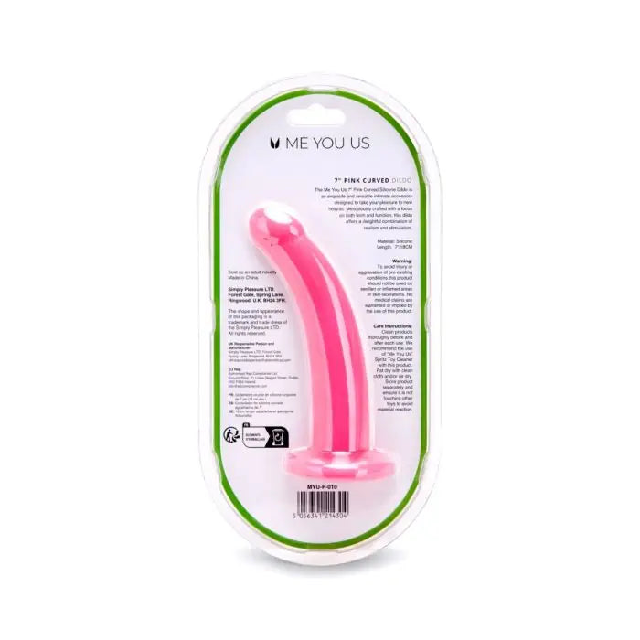 Me You Us Curved Pegging Silicone Dildo 7" Pink rear packaging