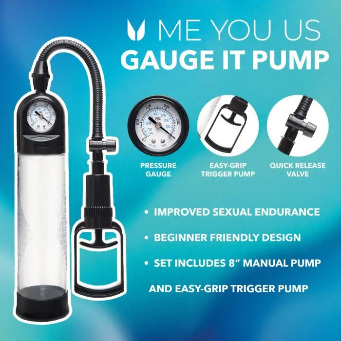 Me You Us Gauge It Suction Penis Pump feature list.