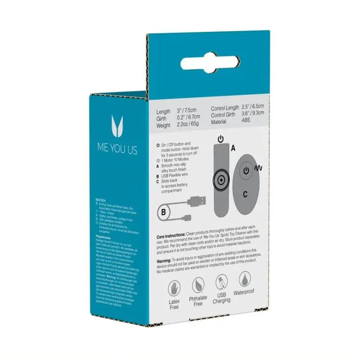 Me You Us Bloom Rechargeable Bullet Vibrator rear and side packaging