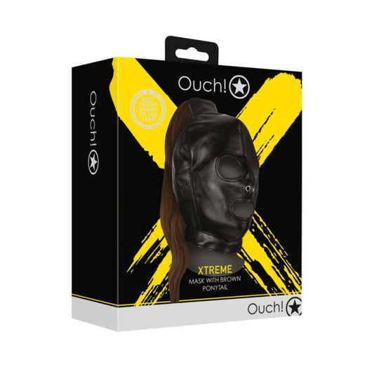 Ouch Xtreme Lace Up Mask with Brown Ponytail