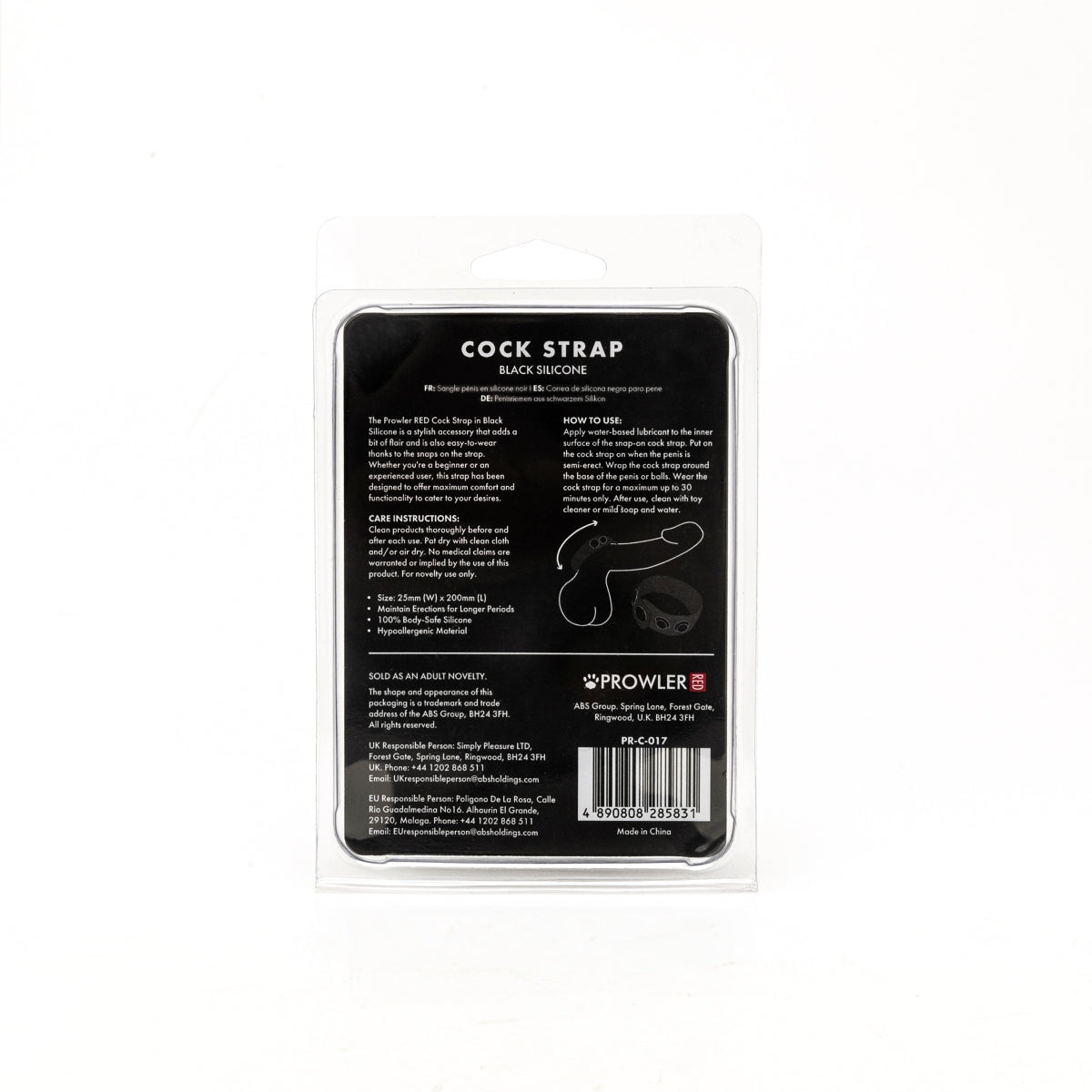 Prowler RED Silicone Adjustable Cock Strap Black