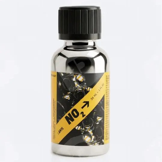 NO2 Amyl 30ml pure amyl nitrite silver metallic bottle gas mask design