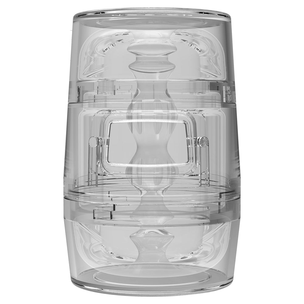 Alternative side view of Main Squeeze Pop Off Optix Stroker Clear showing the texture against a white background.