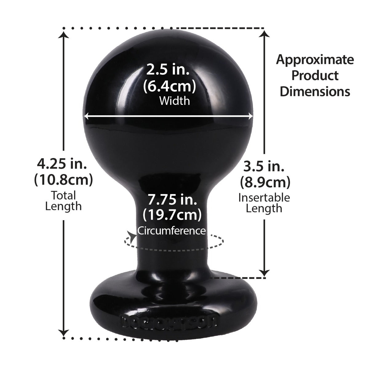 The Classic Round Butt Plug Medium Black dimensions