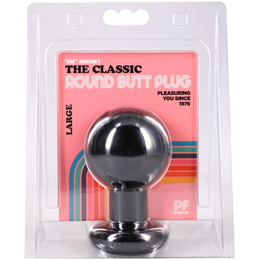 The Classic Round Butt Plug Large Black packaging front