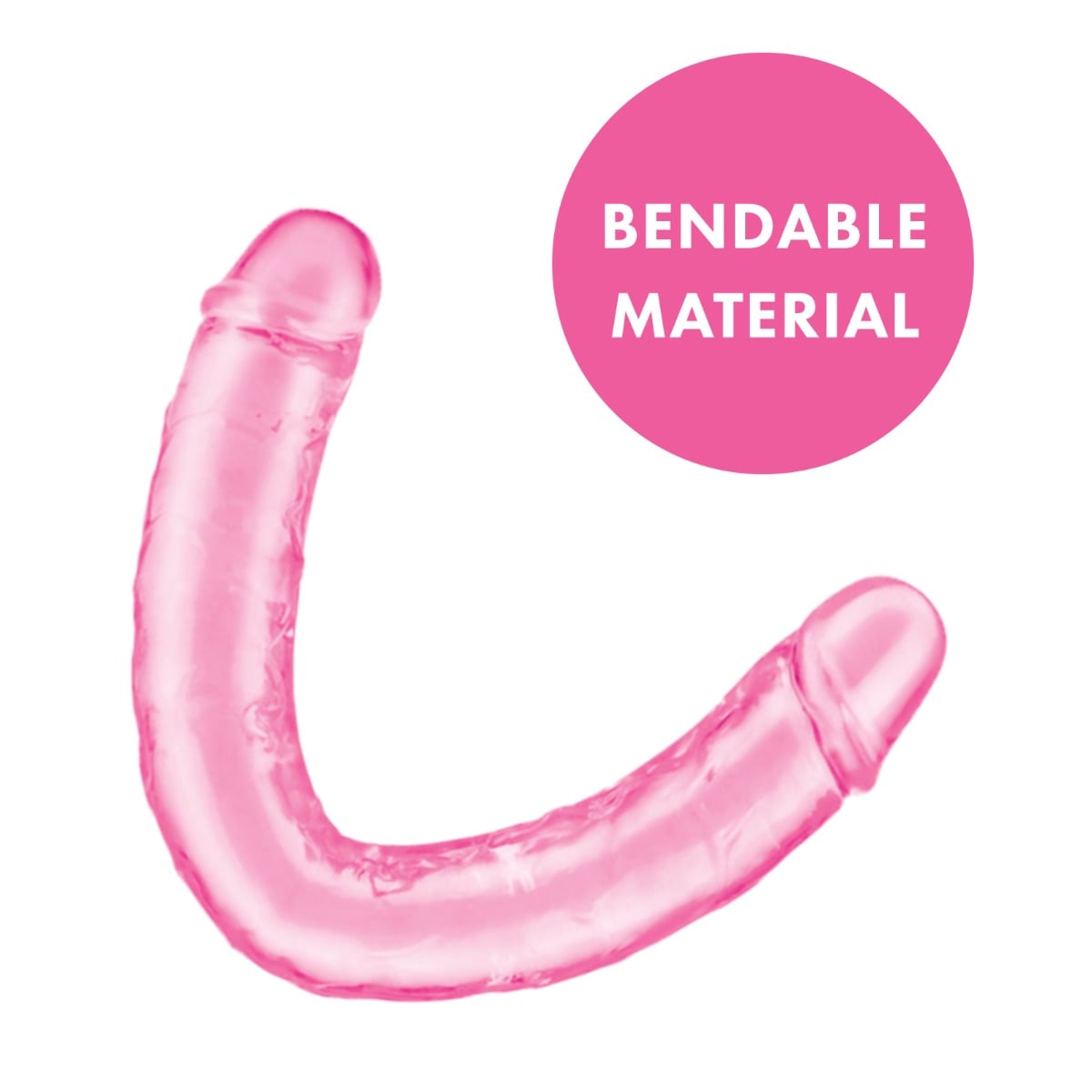 Me You Us Ultra Cock Jelly Double Ended Dildo Pink 12 Inch graphic showing bendable material