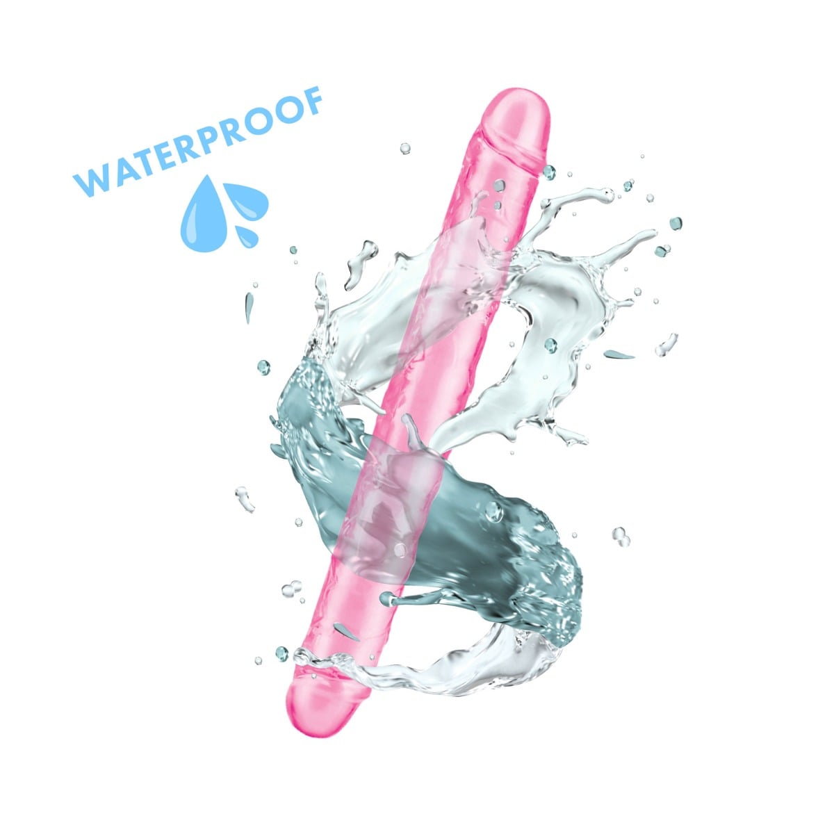 Me You Us Ultra Cock Jelly Double Ended Dildo Pink 12 Inch graphic highlighting waterproof