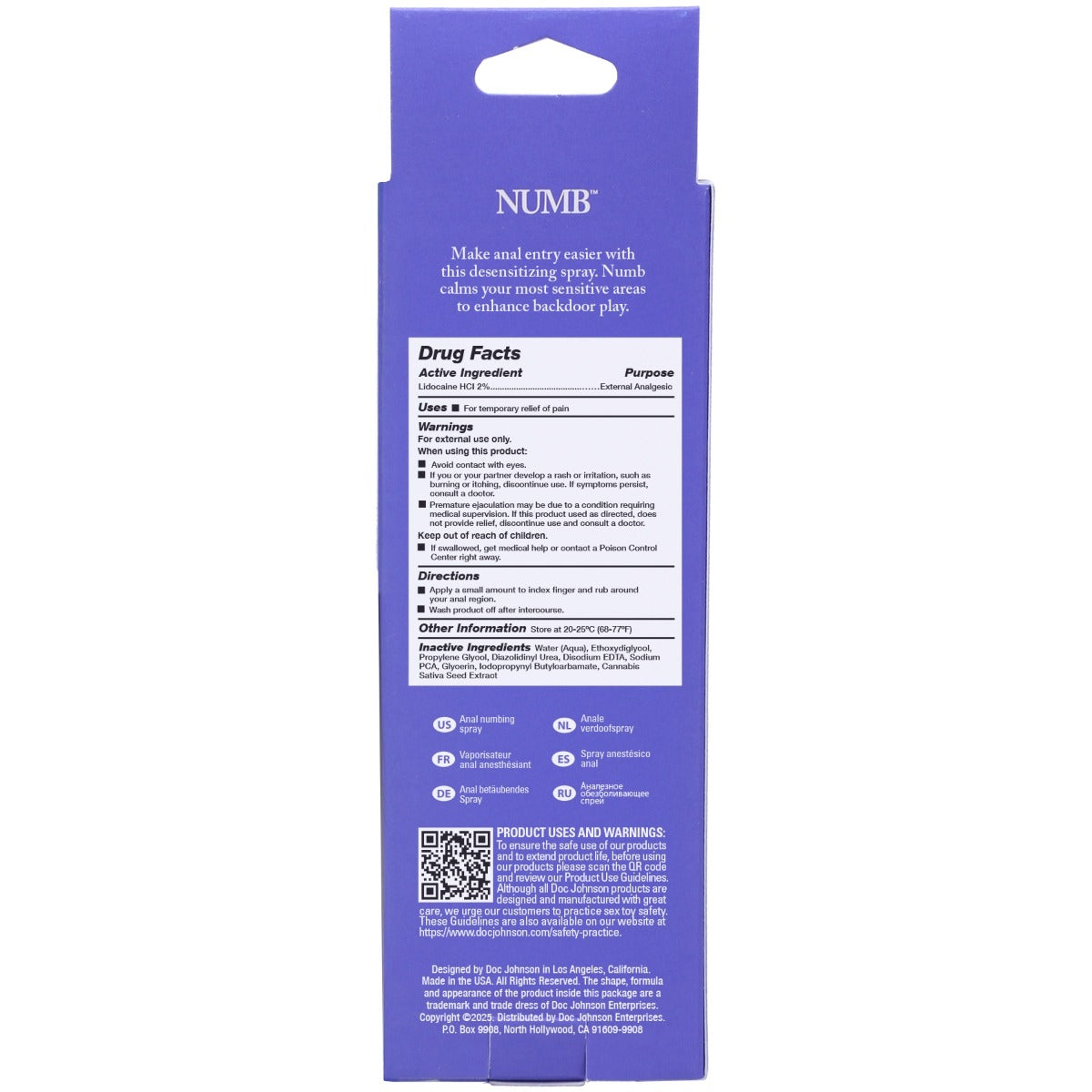 Intimate Enhancements Numb Anal Numbing Spray 2fl oz packaging rear
