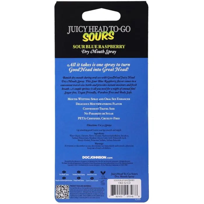 Goodhead Juicy Head Dry Mouth Spray to Go Sour Blue Raspberry 0.3 oz rear packaging
