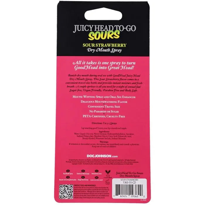Goodhead Juicy Head Dry Mouth Spray to Go Sour Strawberry 0.3 oz rear packaging