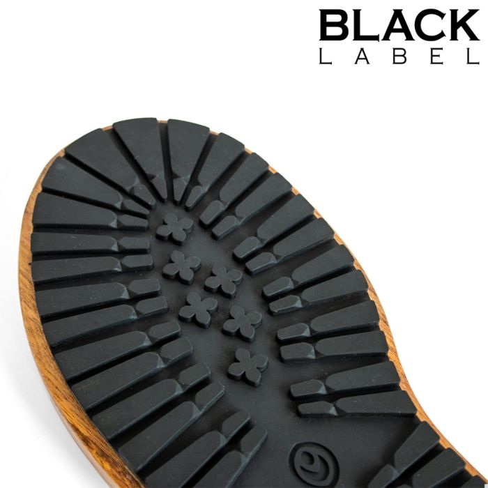 Black Label Wooden Boot Paddle showing detail of boot sole for male BDSM impact play